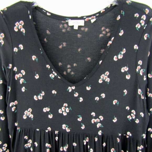 Fat Face Black Floral Tiered Dress Womens Size US 8 Long Sleeve V Neck - Picture 2 of 11